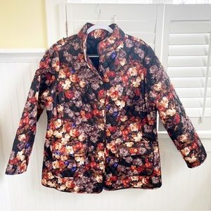 Cynthia Rowley Black & Multicolor Floral Quilted Snap Button Lightweight Jacket